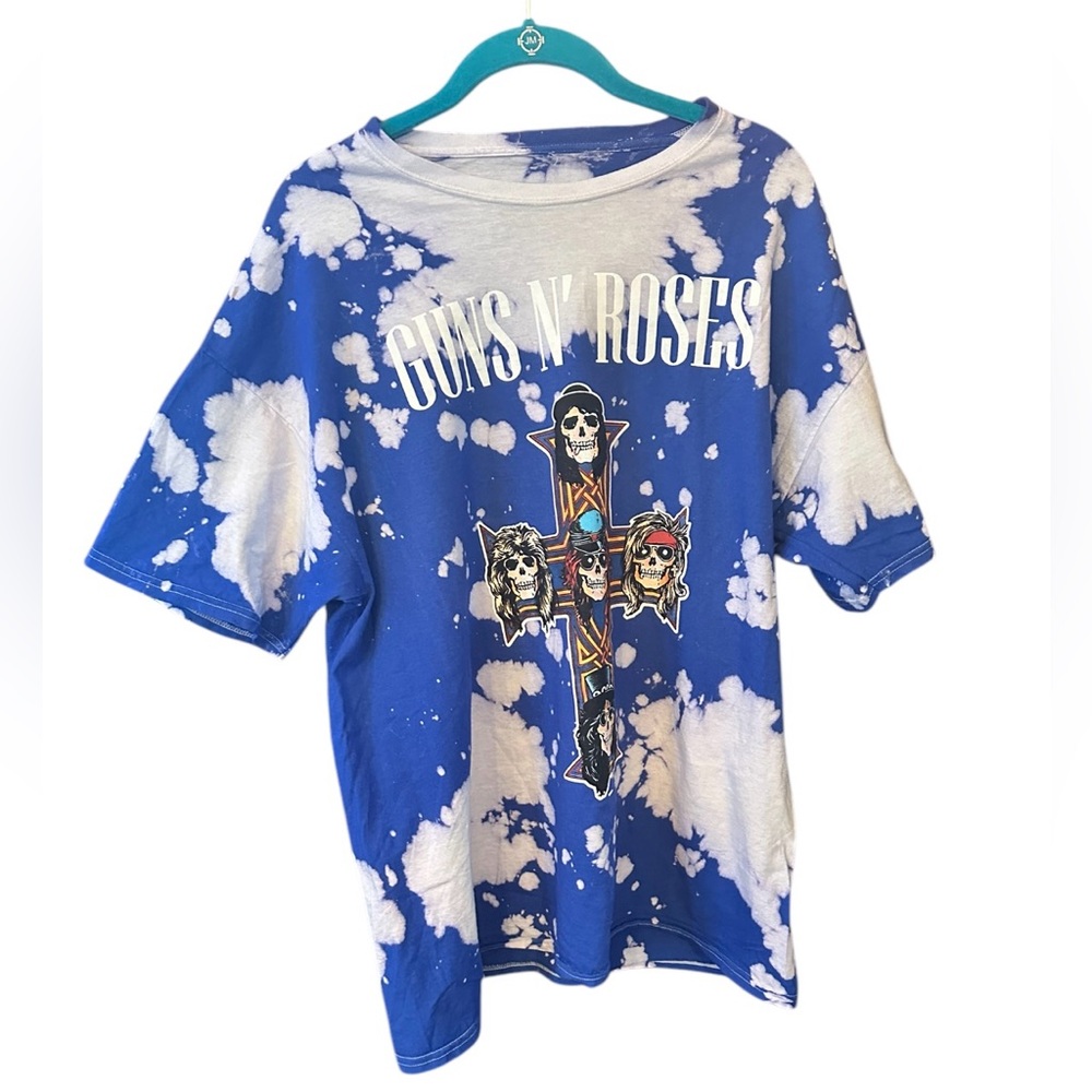 Urban Outfitters Guns N’ Roses Tie Dye‎ Graphic Tee XL Blue & White